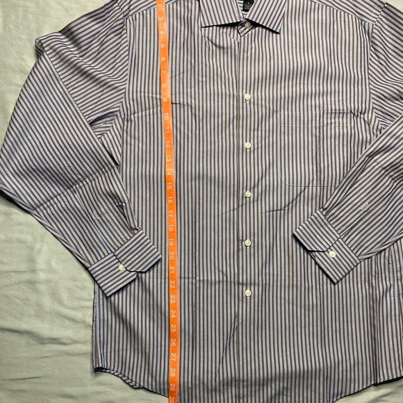 Pronto Uomo Brown and Blue Striped Button Down Shirt - Picture 7 of 12